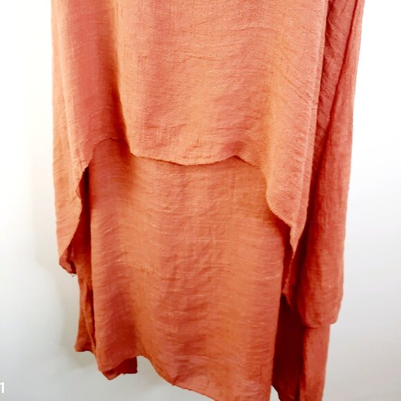 Large minimalist Copper Orange Long Sleeve Summer bohemian’s Tunic dress - Picture 3 of 7